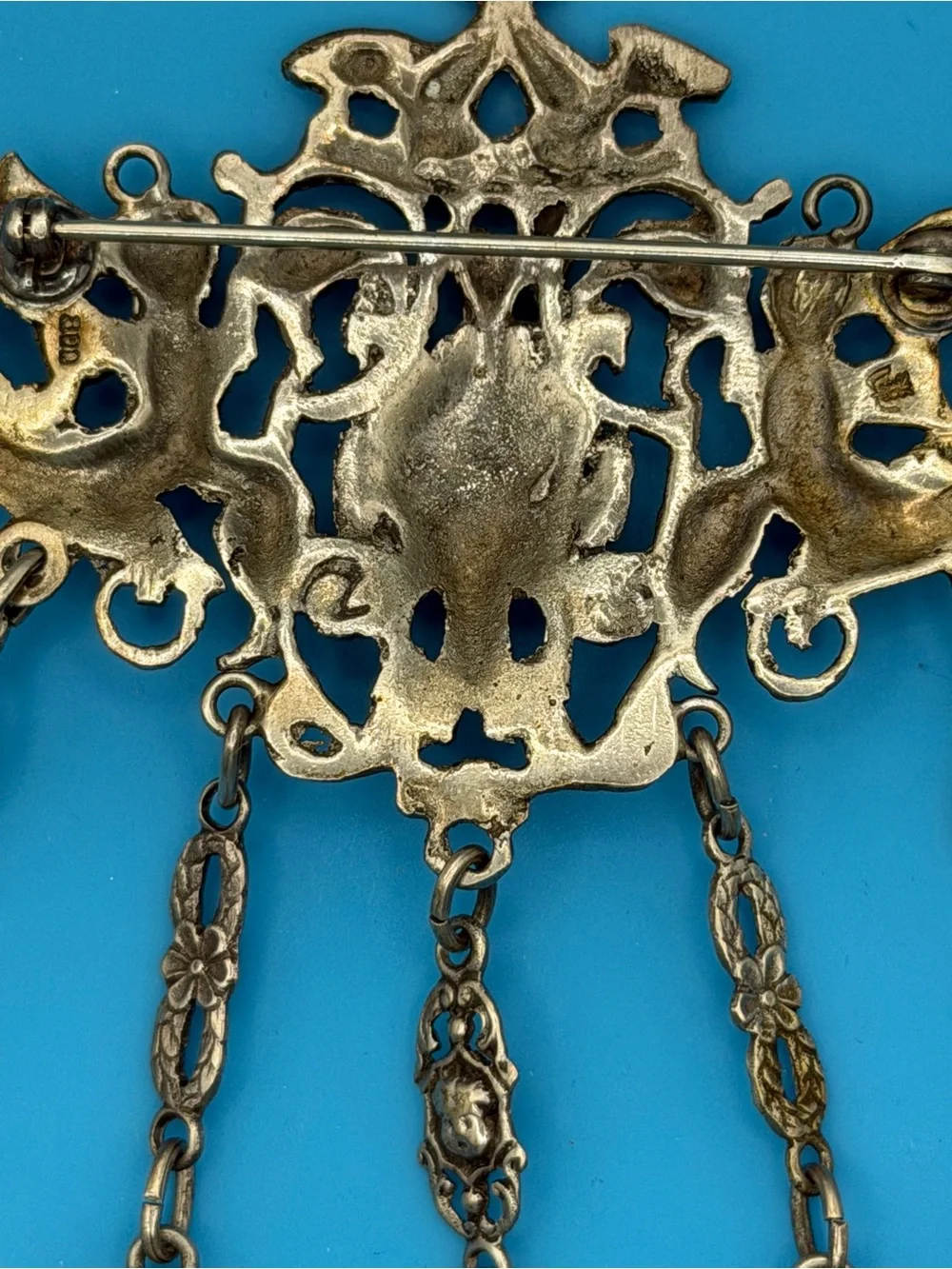 Antique Italian 800 Silver Florentine Lily Peruzzi Satyr Mask Brooch Pendant